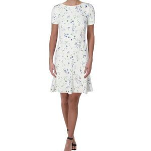 Lauren Ralph Lauren Womens Darris Ivory Floral Short Sleeve Flounce Floral Dress